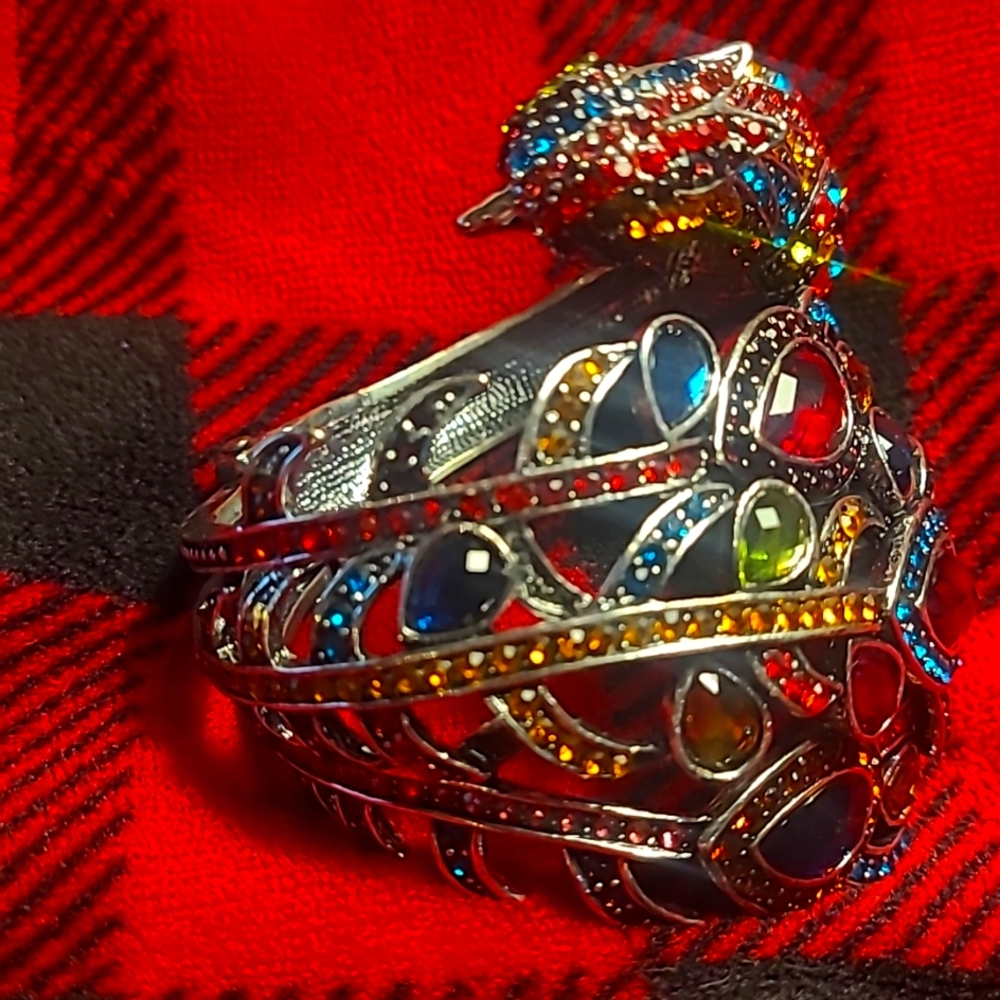 Fansty peacock bangle multi stone silver